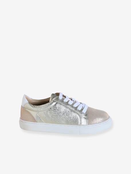 Leather Lace-Up Trainers for Children gold+printed beige - vertbaudet enfant 