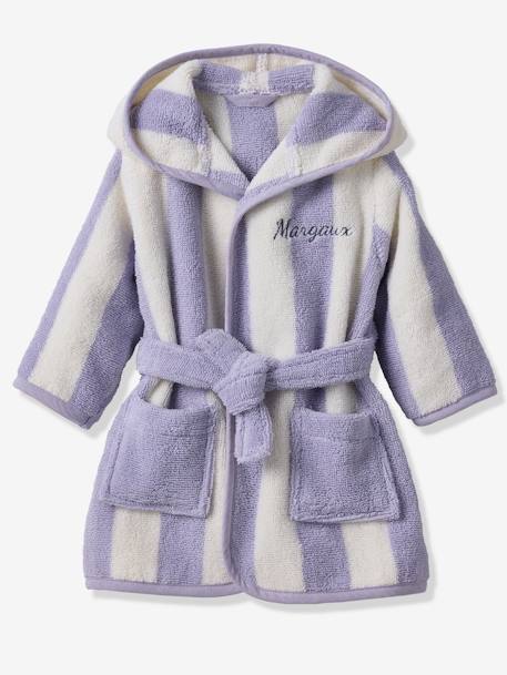 Peignoir de bain Bébé rayures TRANSAT capsule famille personnalisable, avec coton recyclé rayé jaune+rayé vert+rayé violet - vertbaudet enfant 