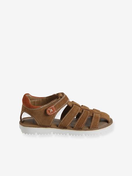 Leather Hook-&-Loop Sandals for Children, Designed for Autonomy camel - vertbaudet enfant 