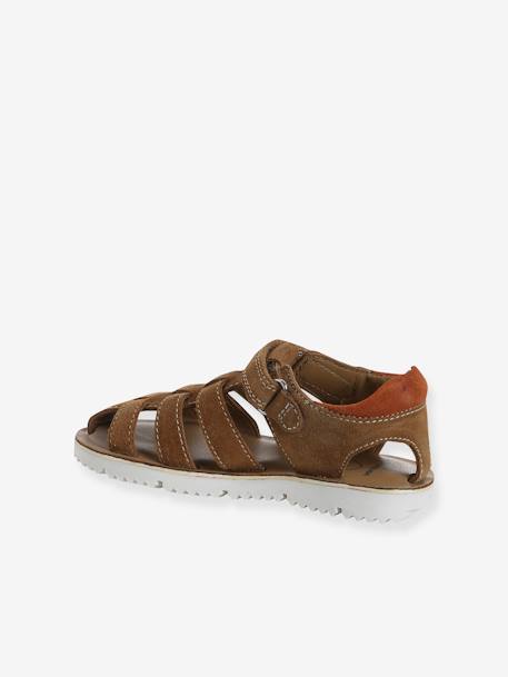 Leather Hook-&-Loop Sandals for Children, Designed for Autonomy camel - vertbaudet enfant 