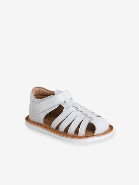 Sandales scratchées cuir bébé bout fermé blanc+lot rose - vertbaudet enfant 