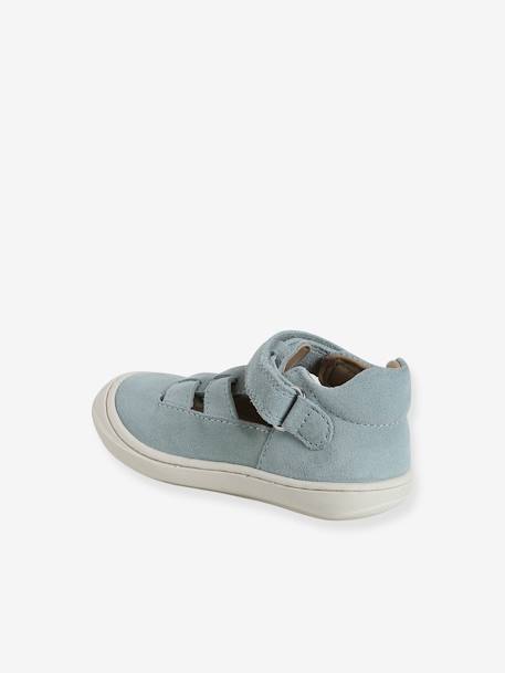 Leather Sandals with Hook-&-Loop Fastening for Babies, Designed for First Steps sage green - vertbaudet enfant 