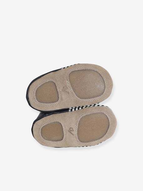 Pair of Two-Tone Elasticated Leather Shoes for Babies striped blue - vertbaudet enfant 