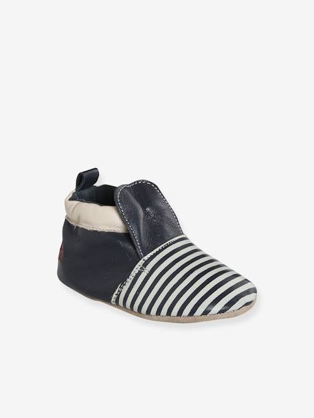 Pair of Two-Tone Elasticated Leather Shoes for Babies striped blue - vertbaudet enfant 