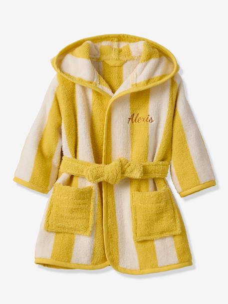Peignoir de bain Bébé rayures TRANSAT capsule famille personnalisable, avec coton recyclé rayé jaune+rayé vert+rayé violet - vertbaudet enfant 