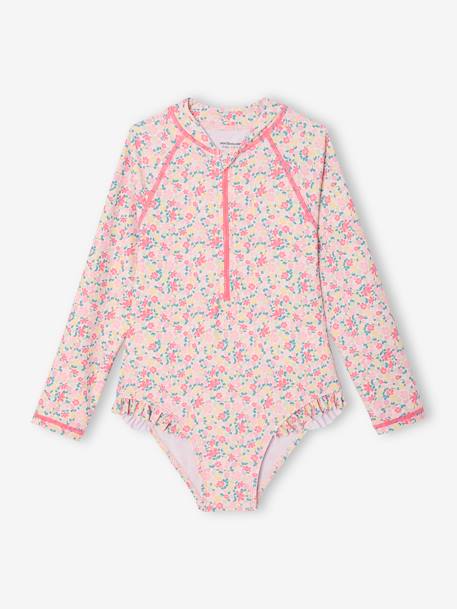 Long-Sleeved Swimsuit for Girls printed pink - vertbaudet enfant 
