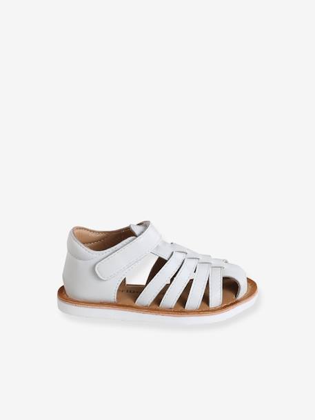 Sandales scratchées cuir bébé bout fermé blanc+lot rose - vertbaudet enfant 