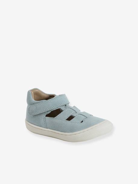Leather Sandals with Hook-&-Loop Fastening for Babies, Designed for First Steps sage green - vertbaudet enfant 