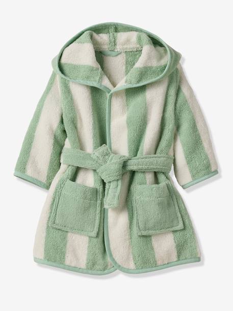 Peignoir de bain Bébé rayures TRANSAT capsule famille personnalisable, avec coton recyclé rayé jaune+rayé vert+rayé violet - vertbaudet enfant 