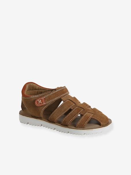 Leather Hook-&-Loop Sandals for Children, Designed for Autonomy camel - vertbaudet enfant 
