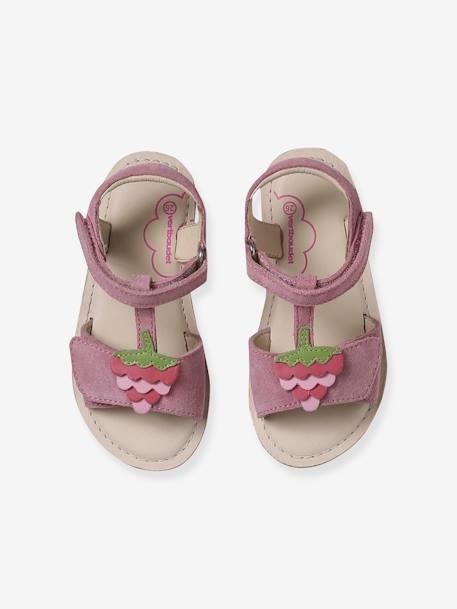Leather Sandals with Hook-and-Loop Strap for Children, Designed for Autonomy raspberry pink - vertbaudet enfant 