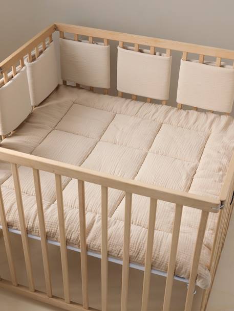Cot/Playpen Bumper in Plain Cotton Gauze olive+taupe - vertbaudet enfant 
