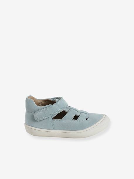 Leather Sandals with Hook-&-Loop Fastening for Babies, Designed for First Steps sage green - vertbaudet enfant 