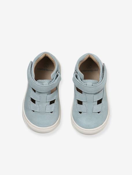 Leather Sandals with Hook-&-Loop Fastening for Babies, Designed for First Steps sage green - vertbaudet enfant 