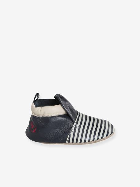 Pair of Two-Tone Elasticated Leather Shoes for Babies striped blue - vertbaudet enfant 