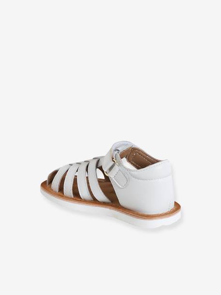 Sandales scratchées cuir bébé bout fermé blanc+lot rose - vertbaudet enfant 