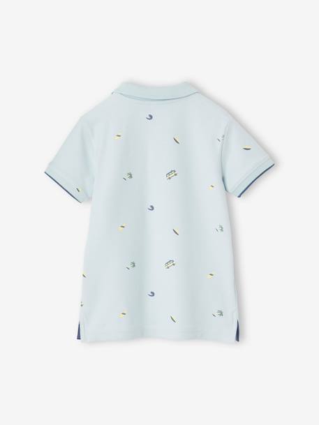 Polo garçon imprimé manches courtes bleu ciel+écru+kaki - vertbaudet enfant 