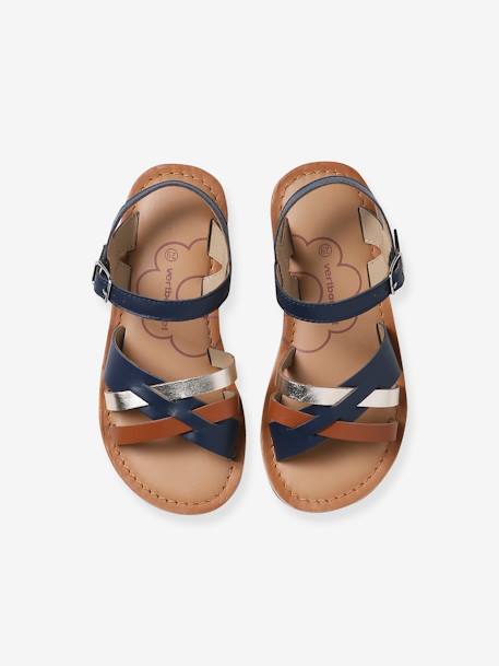 Pair of Fancy Strappy Leather Sandals for Children, Designed for Autonomy set blue - vertbaudet enfant 
