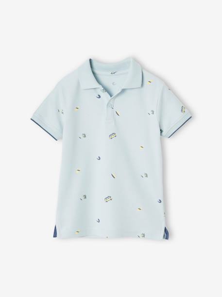 Polo garçon imprimé manches courtes bleu ciel+écru+kaki - vertbaudet enfant 