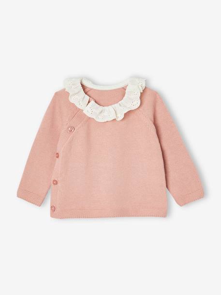 Pull naissance fille col en broderie anglaise rose - vertbaudet enfant 