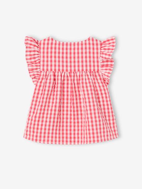 Short Sleeve Gingham Blouse with Frill in Seersucker for Babies chequered red - vertbaudet enfant 