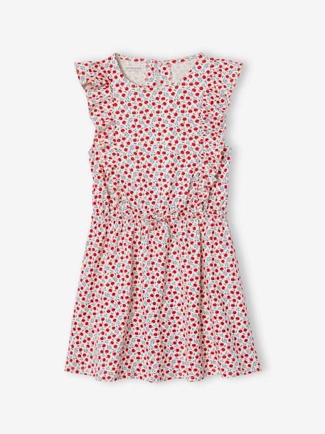 Robe fille imprimée manches volantées vanille+vert émeraude - vertbaudet enfant 