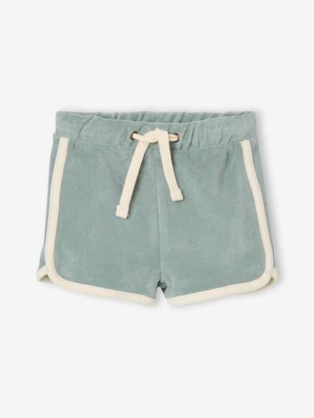 Ensemble bébé tee-shirt + short en éponge bleu grisé+rayé bleu+taupe - vertbaudet enfant 