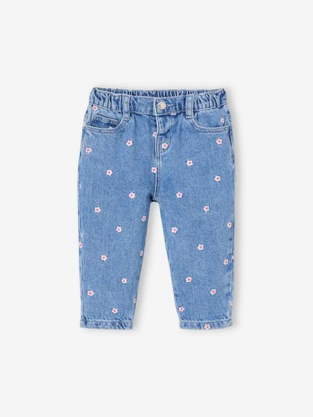Embroidered Mom Jeans for Babies stone - vertbaudet enfant 