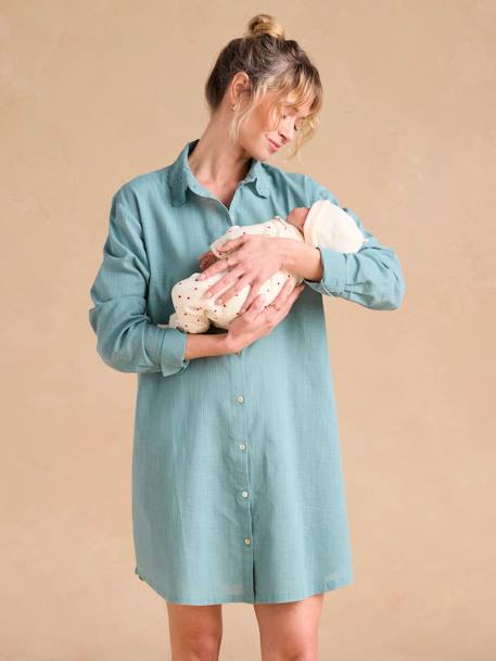 Nightshirt for Maternity & Nursing by ENVIE DE FRAISE emerald green+terracotta - vertbaudet enfant 