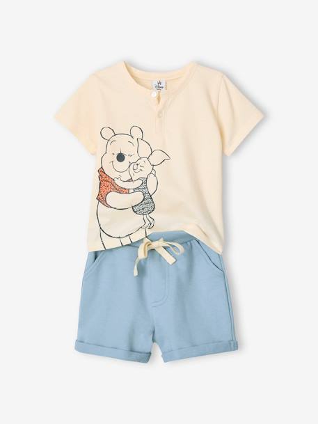 Ensemble Disney Winnie L'ourson bébé tee-shirt tunisien + short bleu chambray - vertbaudet enfant 