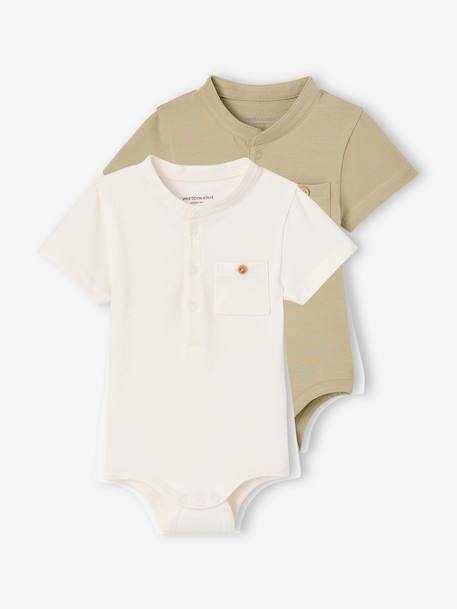 Lot de 2 bodies naissance col mao kaki - vertbaudet enfant 