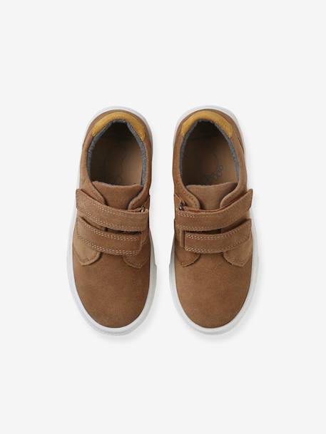 Derbies garçon cuir à scratchs beige+marine+MARRON MOYEN UNI - vertbaudet enfant 