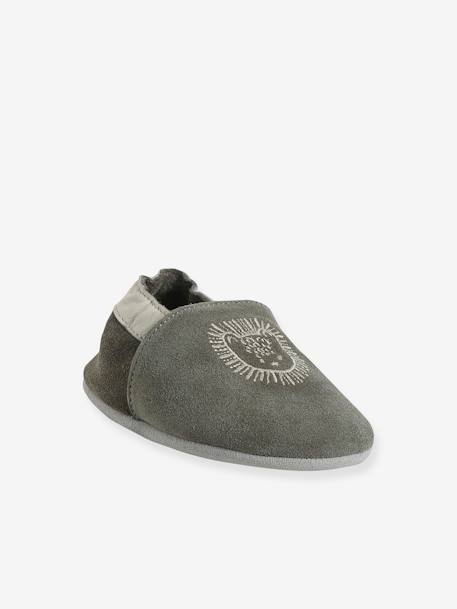 Chaussons élastiqués en cuir souple bébé lot marron+marron imprimé+vert imprimé - vertbaudet enfant 