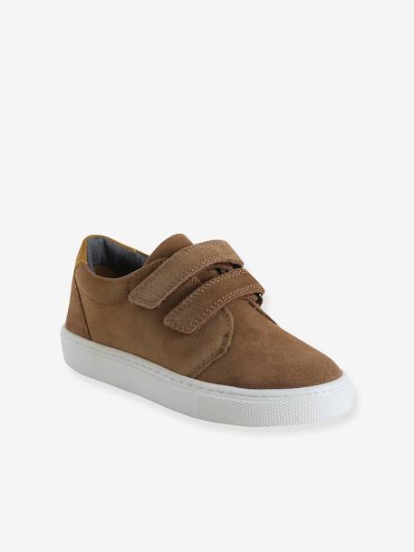 Derbies garçon cuir à scratchs beige+marine+MARRON MOYEN UNI - vertbaudet enfant 