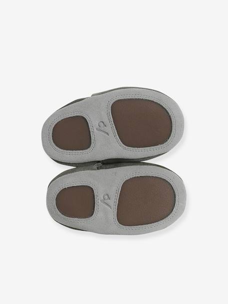 Chaussons élastiqués en cuir souple bébé lot marron+marron imprimé+vert imprimé - vertbaudet enfant 