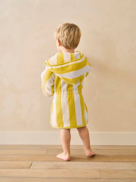 Peignoir de bain Bébé rayures TRANSAT capsule famille personnalisable, avec coton recyclé rayé jaune+rayé vert+rayé violet - vertbaudet enfant 