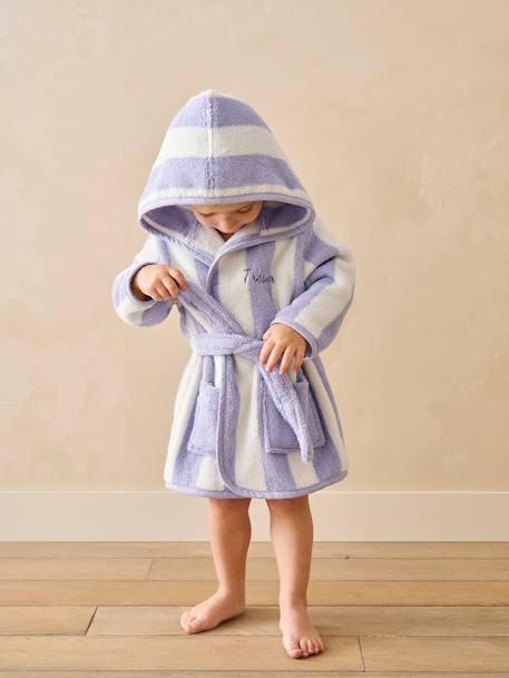 Peignoir de bain Bébé rayures TRANSAT capsule famille personnalisable, avec coton recyclé rayé jaune+rayé vert+rayé violet - vertbaudet enfant 