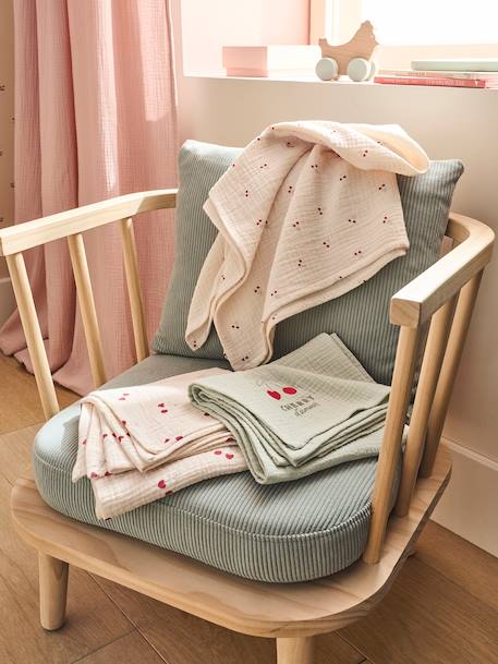 Pack of 3 CHERRY muslin squares printed beige - vertbaudet enfant 