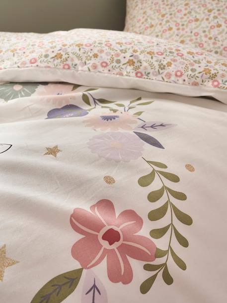 Parure housse de couette enfant et taie d'oreiller PETITE LICORNE, avec coton recyclé blanc imprimé - vertbaudet enfant 