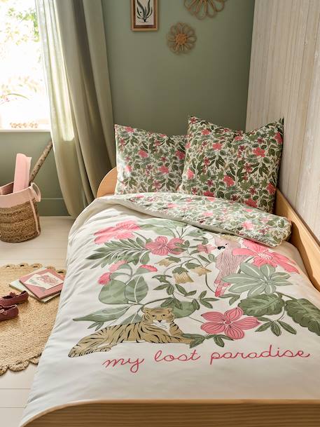 Duvet Cover + Pillowcase Set with Recycled Cotton for Children, Tropical multicoloured - vertbaudet enfant 
