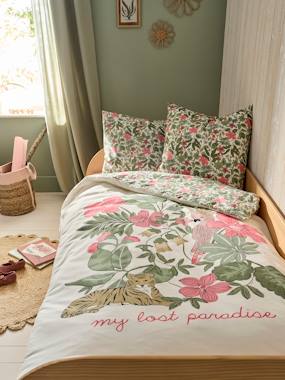 -Parure housse de couette enfant et taie oreiller TROPICAL, avec coton recyclé