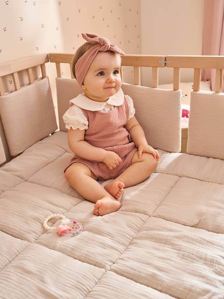 Cot/Playpen Bumper in Plain Cotton Gauze olive+taupe - vertbaudet enfant 