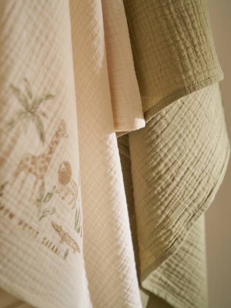 Pack of 3 cotton muslin squares BABYLON printed beige - vertbaudet enfant 
