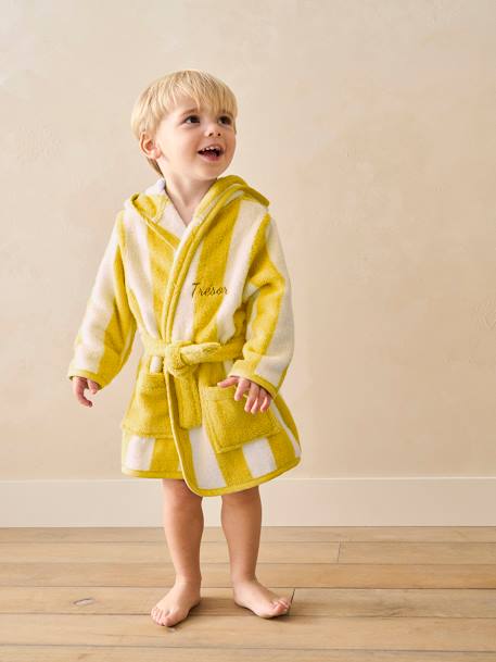 Peignoir de bain Bébé rayures TRANSAT capsule famille personnalisable, avec coton recyclé rayé jaune+rayé vert+rayé violet - vertbaudet enfant 