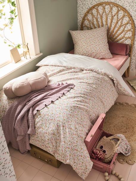 Duvet Cover + Pillowcase Set with Recycled Cotton for Children, Little Unicorn printed white - vertbaudet enfant 
