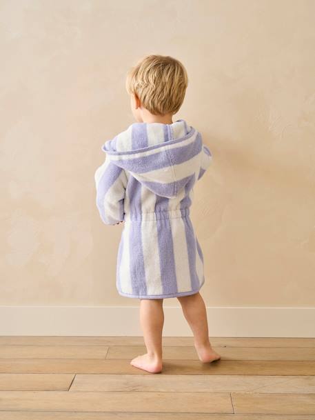 Peignoir de bain Bébé rayures TRANSAT capsule famille personnalisable, avec coton recyclé rayé jaune+rayé vert+rayé violet - vertbaudet enfant 