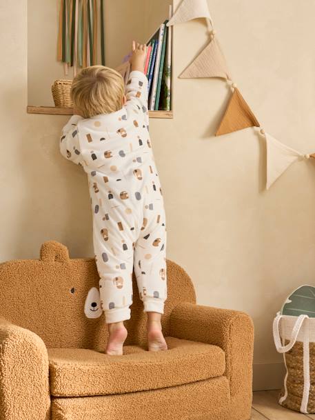 Footed Jumpsuit, Long Detachable Sleeves, PETIT ELEPHANT printed white - vertbaudet enfant 