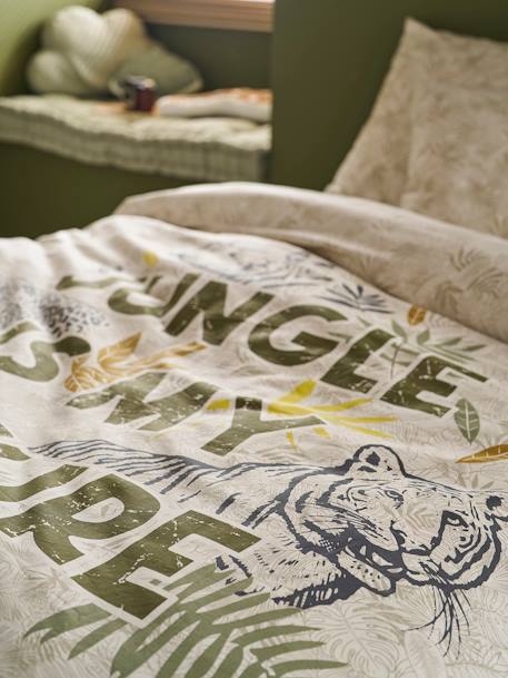 Parure housse de couette + taie oreiller enfant GREEN JUNGLE, avec coton recyclé vert imprimé - vertbaudet enfant 