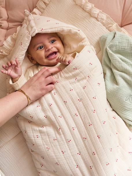 Nid d'ange enveloppant en coton beige imprimé+bleu glacier+bleu grisé+imprimé grenier+vanille - vertbaudet enfant 