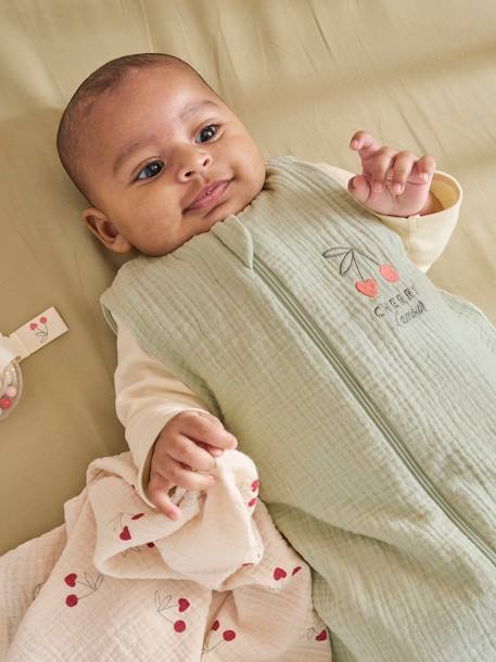 Summer sleepbag with central opening CHERRY sage green - vertbaudet enfant 
